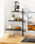 3 Tiers Clamp On Desk Shelf, 360° Angle Adjustable Desktop Shelf Organizer for Home Office Gaming Room, No Drill Desk Extender Adapt to 0.4-2.16 inches Table Thick, Black Brown by ART-GIFTREE