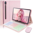 Case Keyboard for Samsung Galaxy Tab S10 Lite / S10 FE / S9 FE / S9 / S8 10.9-11 inch Cover - 7 Color Rainbow Change Backlit Detachable Magnetic Keyboard with S Pen Holder with Mouse - Pink by SAMTUNK