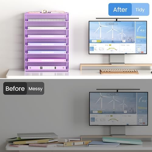 Lavatino 2 Pack 8-Tier Office Desk File Organizer, Letter Tray Paper Organizer with Handle, Including 5 Adjustable Slide Trays for Organizing Desk Workspace Accessories and Supplies (Purple Mesh) - Image 6