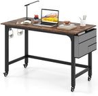 Giantex 48" Rolling Computer Desk, Mobile Study Writing Desk with Wheels, Storage Bag & 2 Hanging Hooks, Simple Style Home Office Work Bench, PC Workstation for Study, Bedroom (Rustic Brown) by Giantex
