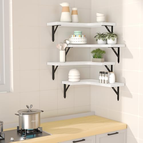 ROMGUAR CRAFT Corner Floating Shelves Wall Mounted Set of 4, White - Image 2