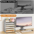 Subekyu 6-Tier Desk Paper Organizer, Desktop File Letter Tray with Handle, Document Sorter and Accessories Holder for Office, Home and School Workspace Organizers, Silver - 2 Pack - Image 2