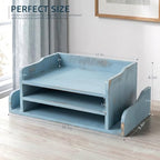Wood Desk Organizer:File Organizer with 3-Tier Shelf for Office Desk, Blue - Image 2