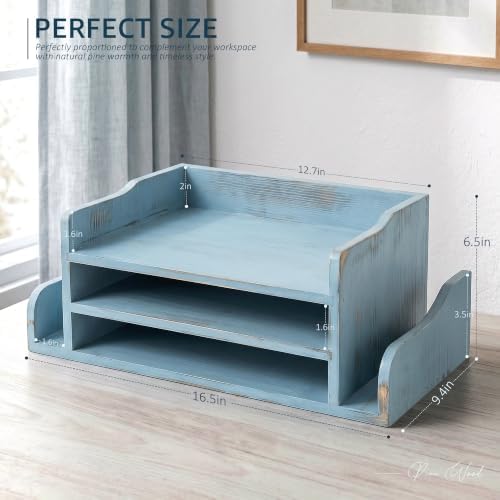 Wood Desk Organizer:File Organizer with 3-Tier Shelf for Office Desk, Blue - Image 2