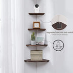 Corner Shelves, Floating Corner Shelf, Set of 2 Solid Oak Wood Wall Shelves, Round End Wall Mount with Wire Hole Shelving for Small Plant for Bedroom Kitchen, Living Room Walnut 8.7” - Image 4