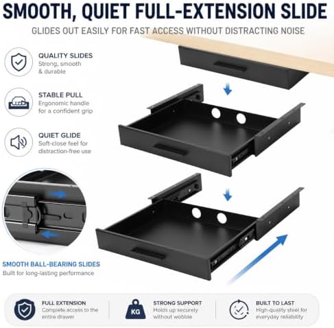 Menkxi 16 x 12 in Under Desk Drawer,Slide out Storage Organizer Heavy Duty - Image 6