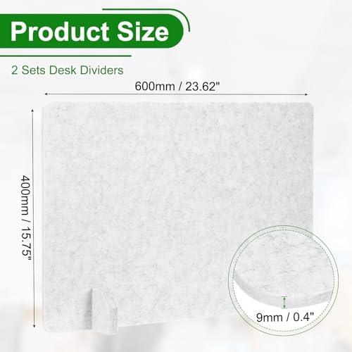 PATIKIL Desk Dividers 24" x 16", 2 Pack Desk Privacy Panel Freestanding Noise Reducing Partition Acoustic Panel with 4Pcs Support Feet for Testing Office Home Library, Light Gray Style C - Image 2