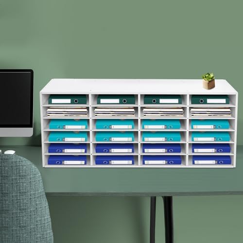 24 Compartments Literature Organizer, Desktop File Sorter Mail Center Paper Storage Cabinet Countertop Paper Organizer Storage, for Office Home School Documents Magazines (White, 24 Slots) - Image 3