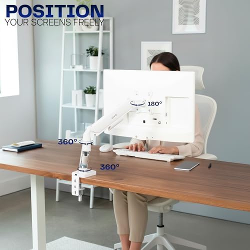 VIVO Single Monitor Stand, Fully Adjustable Arm for 17 to 32 inch Screen, Mechanical Articulating Desk Mount, Gaming and Office Setups, VESA 75x75, 100x100, Max 19.8 lbs, Classic, White, STAND-V001OW - Image 5