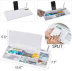 Small Glass Desktop Whiteboard Dry-Erase-Board - Computer Keyboard Stand with Calculator White Board Surface Pad with Drawer, Desk Organizers with Accessories for Office, Home, School Supplies - White - Image 4