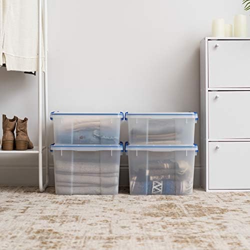 IRIS USA 4-Pack 26.5/44 Combo Qt Storage Bins with Gasket Lids, Clear/Blue - Image 2