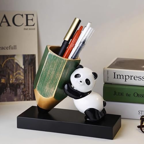 Panda Statue Pen Cup Holder for Girls - Charming Desk Organizer, Premium Resin Figurine, 7x2.8x5.9 Inches, Black and Gold - Image 6