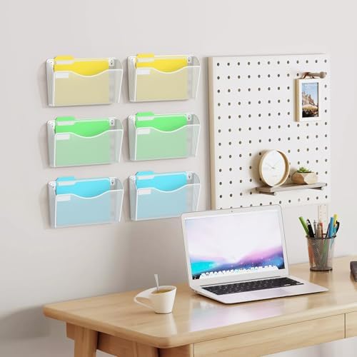 samstar 6 Pack Mesh Wall Mounted File Holder Metal Wall File Pocket Mail Organizer for Office/Home(with Label Panel), White - Image 2