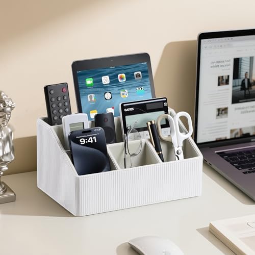 PU Leather Desk Organizer, Remote Control Holder, Ivory - Image 6