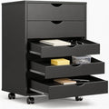 5-Drawer Chest, Office Storage Dresser File Cabinet with Wheels, Mobile Dresser for Home Office, Black by SimpleDeluxe