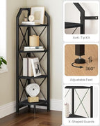 CHOEZON 4-Tier Corner Shelf, Industrial Corner Bookshelf, 47.6" Corner Storage Stand, Plant Stand Display Shelf, Corner Bookcase for Bedroom, Living Room, Home Office, Black TCJ09BB - Image 4