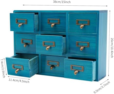 DKSLALALI Apothecary Cabinet Vintage, 9 Drawers Herb Storage Box Chinese Medicine Cabinet Index Card Catalog Desk Apothecary Shelf to Store Jewelry Medications Herbs (Blue) - Image 3