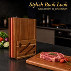 3-Piece Wooden Book Cutting Board Set Like Books, with Stand - Image 3