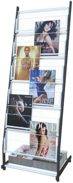 floor standing Brochure Display Stand with 4 wheels and 6 layers for reception rooms or offices magazine display stand (52'X18.7'X15.7') by Kroey