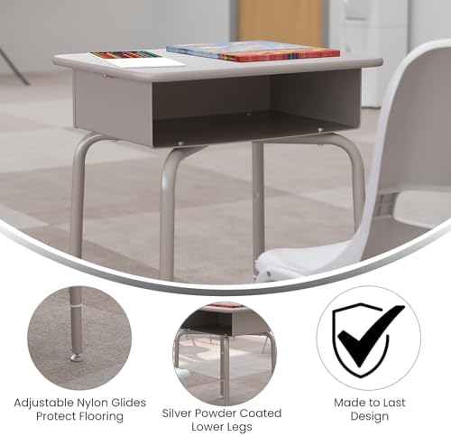 Flash Furniture Billie Student Desk - Gray Granite Open Front School Desk - Silver Metal Frame - 24"W x 18"D Adjustable Height, Durable for School or Remote Learning - Image 4