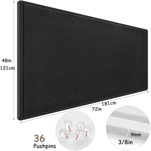 Large Bulletin Board, Foldable 72x48 Inches Cork Board Alternative, Large Felt Board Decorative Pin Board for Wall, Foldable Photo Board Self-Adhesive Vision Board with 36 Pushpins Black - Image 3