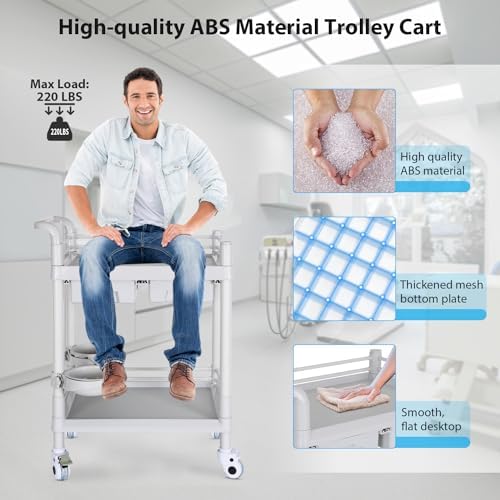 Medical Mobile Trolley Cart 2-Shelf 220 LBS Max Load Rolling Utility Cart - Image 3