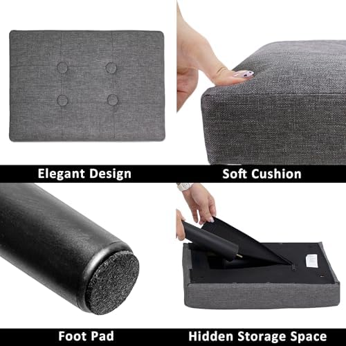 CAROLMADE Ottoman Foot Rest, Linen Small Ottoman Foot Stool with Legs Modern Footstool Ottomans for Living Room Entryway Office, Grey - Image 5