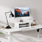 FITUEYES Wooden Monitor Stand Riser, 2-Tier Desk Storage Shelf, White - Image 2