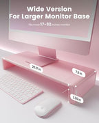 Pink Monitor Stand Riser, Klearlook Foldable, Height Adjustable Computer Stand, Desk Shelf Riser with Storage Drawer &Tablet Phone Stand for Desktop, Laptop - Image 4