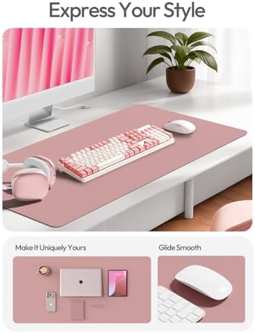 YSAGi Leather Desk Protector, Office Mat, Large Mouse Mat, Non-Slip PU Leather Blotter, Laptop Desk Mat, Waterproof Writing Pad for Office and Home(Pale Mauve, 63" x 17.2") - Image 2