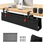 Under Desk Cable Management No Drill – 28" L x 6" W Cord Organizer, Upgraded Silicone Pads (No Scratch), 16 Cable Slots, Washable PE Honeycomb Base, Fits Desks 0–2.1" Thick, Black by Unknown