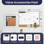Dry Erase Calendar with Cork Board for Wall | 24"x18" Whiteboard Calendar with Aluminium Alloy Frame, Magnetic Monthly Wall Calendar for Home Office Planner Memo - Image 2