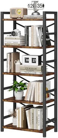 Organization and Storage, 5 Tier Bookshelf, Tall Bookcase with Shelves, Wood and Metal Book Shelf Storage Organizer, Industrial Display Standing Shelf Unit for Bedroom, Living Room, Rustic Brown by Homeiju