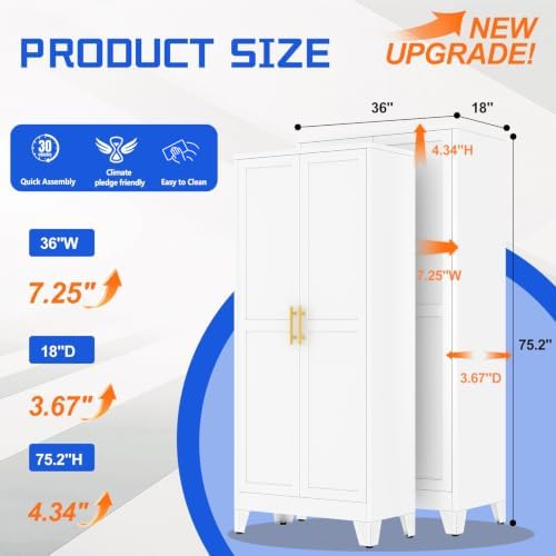 GAIOUS 75.2" Tall Metal Storage Cabinet with 2 Doors & 5 Adjustable Shelves - Image 2