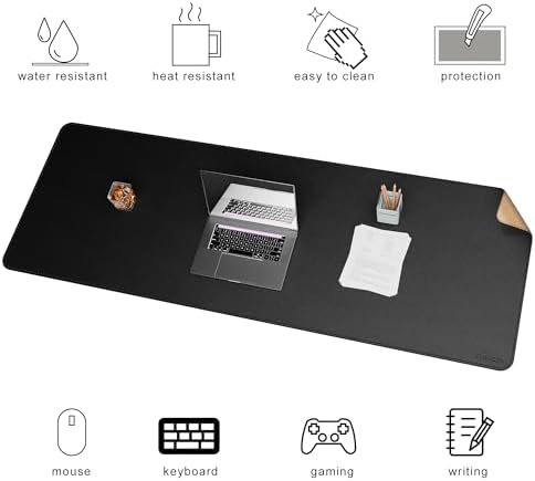 Chihein 67” x 24” Cork & PU Leather Desk Mat (Black) - Huge Mouse Pad, Double Sided Waterproof Desk Pad Protector for Gaming, Office, Home - Image 3