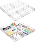 Novabright 2 Pack Acrylic Shallow Drawer Organizer with Removable Dividers 12" x 12" x 1.2" Clear Desk Drawer Organizer Tray for Shallow Drawers Makeup Brushes Cosmetics Office Supplies Non-slip Pads by Unknown