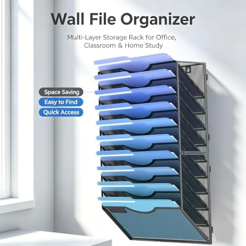 Delifox 10-Tier Wall File Organizer, Hanging Wall Files Holder for Papers, Folders, Clipboard, Wall Organizer Magazine Rack for Office Home School Classroom - Image 4