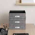 Bigso Oskar Canvas Fiberboard Document Letter Box for Important Paperwork A4 or Letter Size - Durable Keepsake Box with Lid and Metal Label Holder - 3.3in x 10.2in x 13.8in - Melange Grey - 3 Pack - Image 6