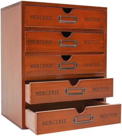 Vintage Wooden Drawers Organizer, 16-Drawer Desktop Storage Box With Drawers, Iron Label Holders, Apothecary Cabinet For Countertop Tea Coffee Pod Storage(5-Drawer/Brown) by LKOEWQZAMX