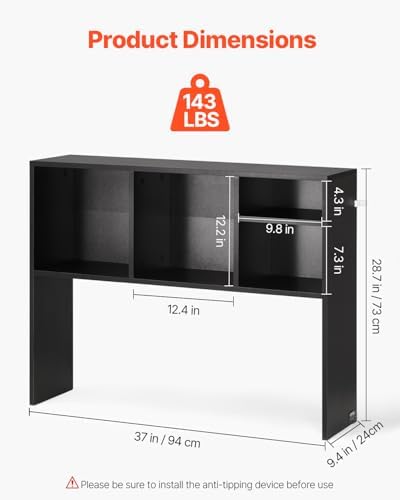 VEVOR Desktop Bookshelf, Storage Organizer with 5 Shelves for Computer Desk, Wooden Shelf Desk Hutch with Anti-Slip Feet Pads, Desk Top Display Rack for Office, Home & Dorm, Black - Image 3