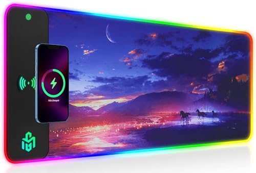 GIM Wireless Charging RGB Gaming Mouse Pad 15W, LED Mouse Mat 800x300x4MM, 10 Light Modes Extra Large Mousepad Non-Slip Rubber Base Computer Keyboard Mat for Gaming, MacBook, PC, Laptop, Desk（Sunset） by Unknown