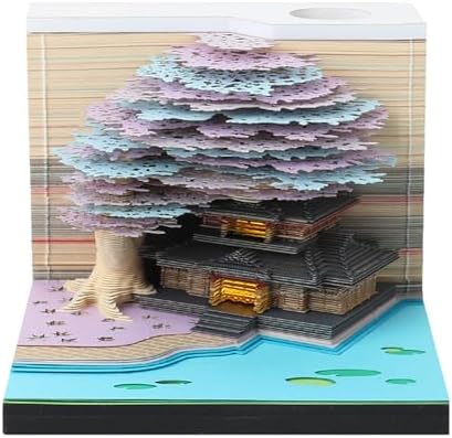 3D Memo Pad 260 Sheets Tree House Notepad with Light Kawaii Sticky Note Pad 3D Paper Carving Art Craftwork Desk Decoration Pen Holder DIY High-Grade Creative Gift,Purple by RSLIPIN
