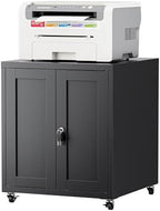 Large Printer Stand with Storage and Lock, 3D Heavy-Duty Printer Cabinet, Printer Table for Home Office with Doors and Adjustable Shelves, for Office Copier and Fax Machine, Black by LVSTEEL