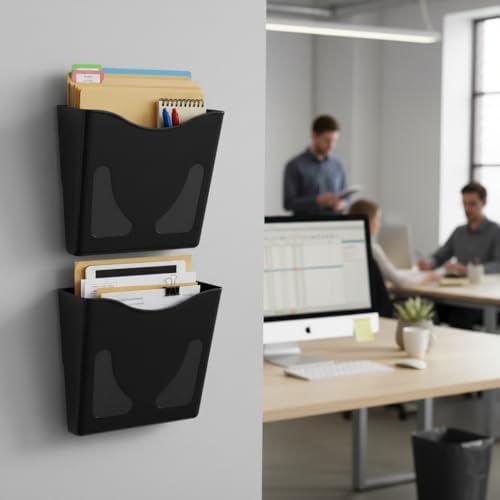 Azar Displays 250088-BLK-2PK Single Vertical Pocket Wall Mount Acrylic File Holder, Letter Size, Black (2-Pack) - Image 2