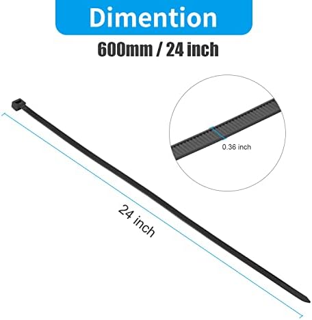 XINGO 24 inch Black Long Zip Ties Heavy Duty 300 PCS, 200LBS Ultra Strong Plastic Wire Ties, Large Cable Ties Extra Long Tie Wraps, Indoor and Outdoor UV Resistant - Image 2