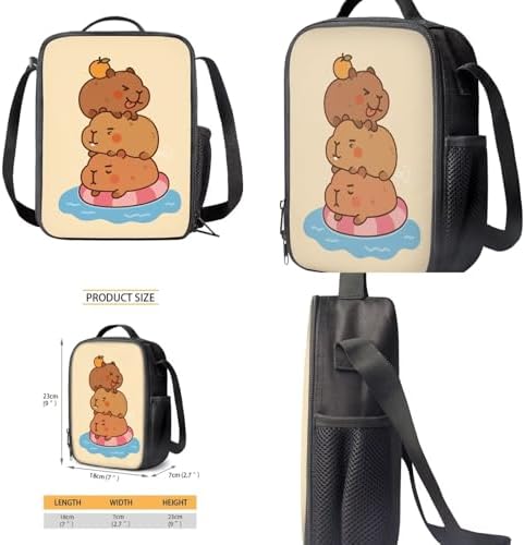 Teen's Backpack 4Pcs, Aesthetic Travel Daypack Set of 4 Include Lunch Box Pencil Case Cup Sleeve Large Capacity & Portable Daypack 4Pcs Cute Capybara - Image 4
