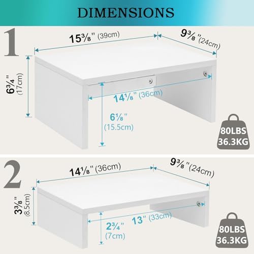 TEAMIX 2-Pack White Monitor & Laptop Stand Riser, High-Low Dual Monitor Set - Image 4