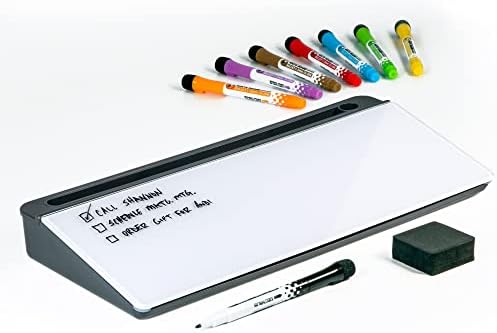 Glassboard Studio Glass Dry Erase Doodle Tray for Desktop Office Supply Storage - Marker and Eraser Included (8 Markers, Gray) by GlassboardStudio