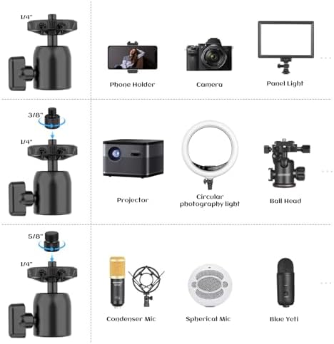 Ailight Camera Desk Mount Stand Overhead, Adjustable Microphone Boom Arm Mic Stand with Phone Holder, Camera Arm Clamp 5/8'' 3/8'' 1/4'' Screws for Shure, Blue Yeti, Rode, Elgato, Fifine, HyperX - Image 6