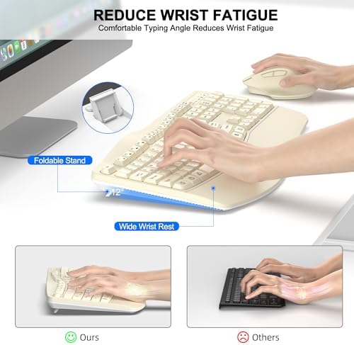 Wireless Keyboard and Mouse Combo, 2.4G Ergonomic Wave Keys (Latte) - Image 3